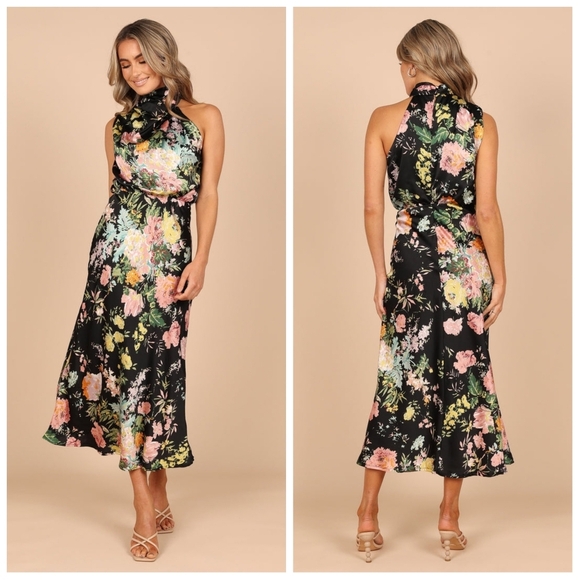 NWT Petal & Pup Anabelle Halter Neck Midi Sun Dress in Black Floral XS Sundress - Picture 1 of 12